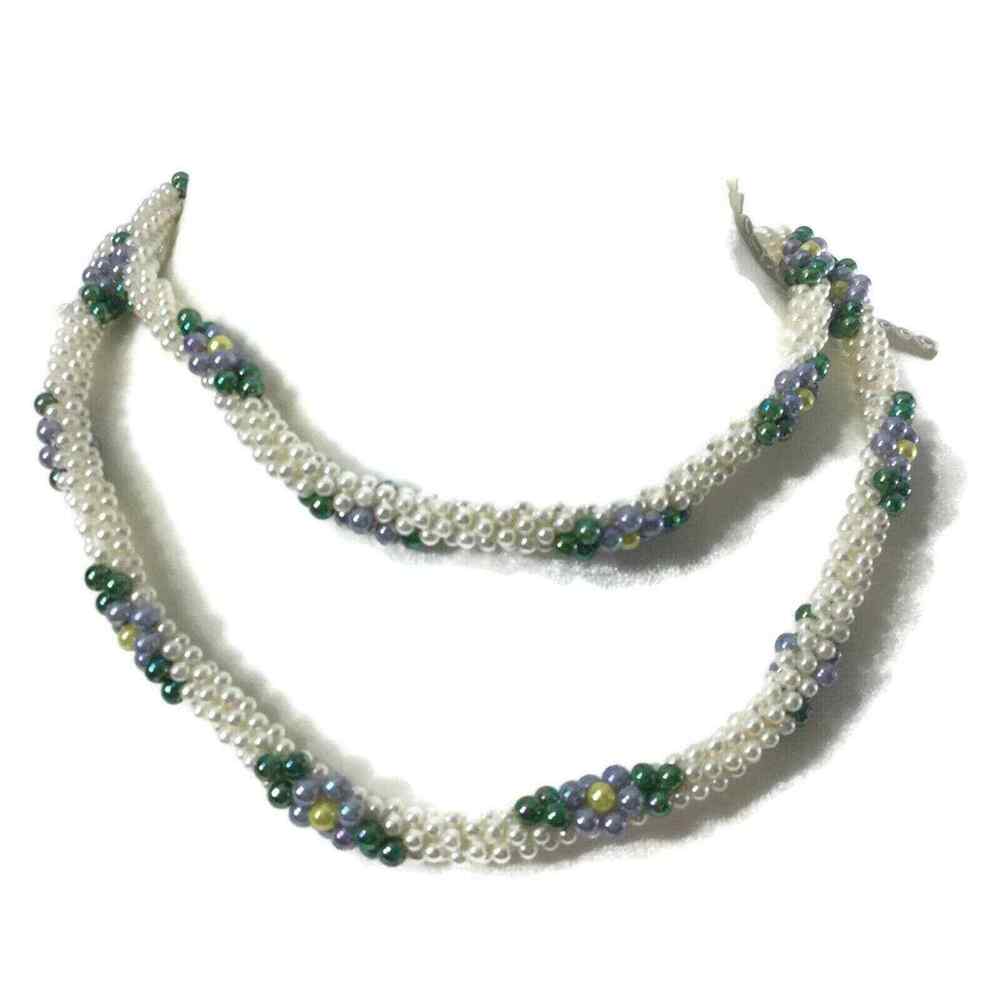 Cluster Faux Pearl Rope Necklace White Blue Green Yellow Womens Jewelry Gift‎